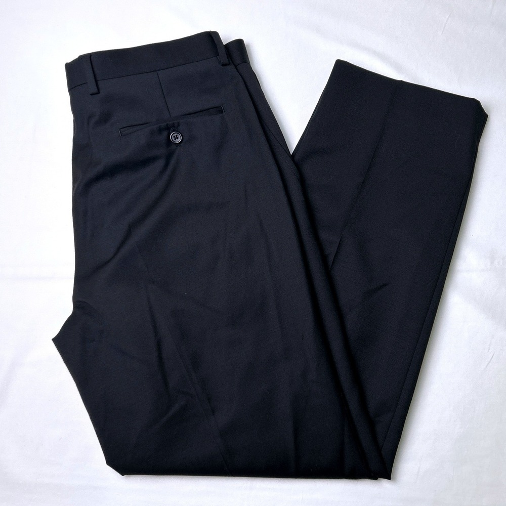 Alfani Mens Slim Fit 100% Wool Flat Front Dress Pants Size 34x30 Black Office